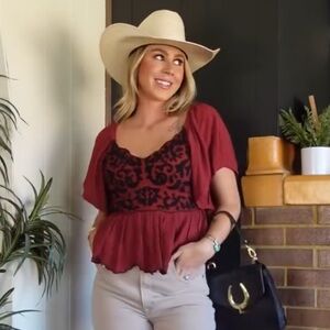 Burgundy and Black embroidered top